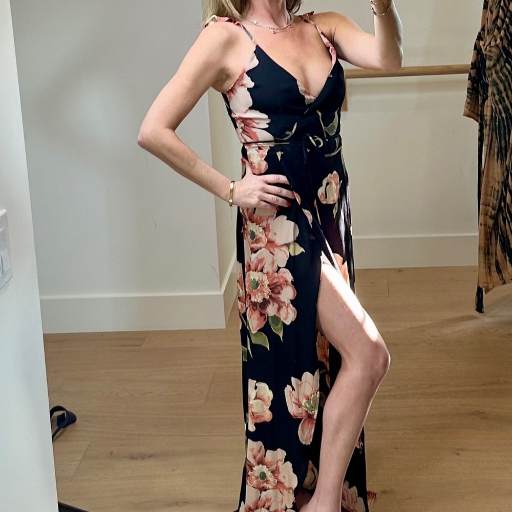 Roe + May floral wrap with slit dress maxi gown Small